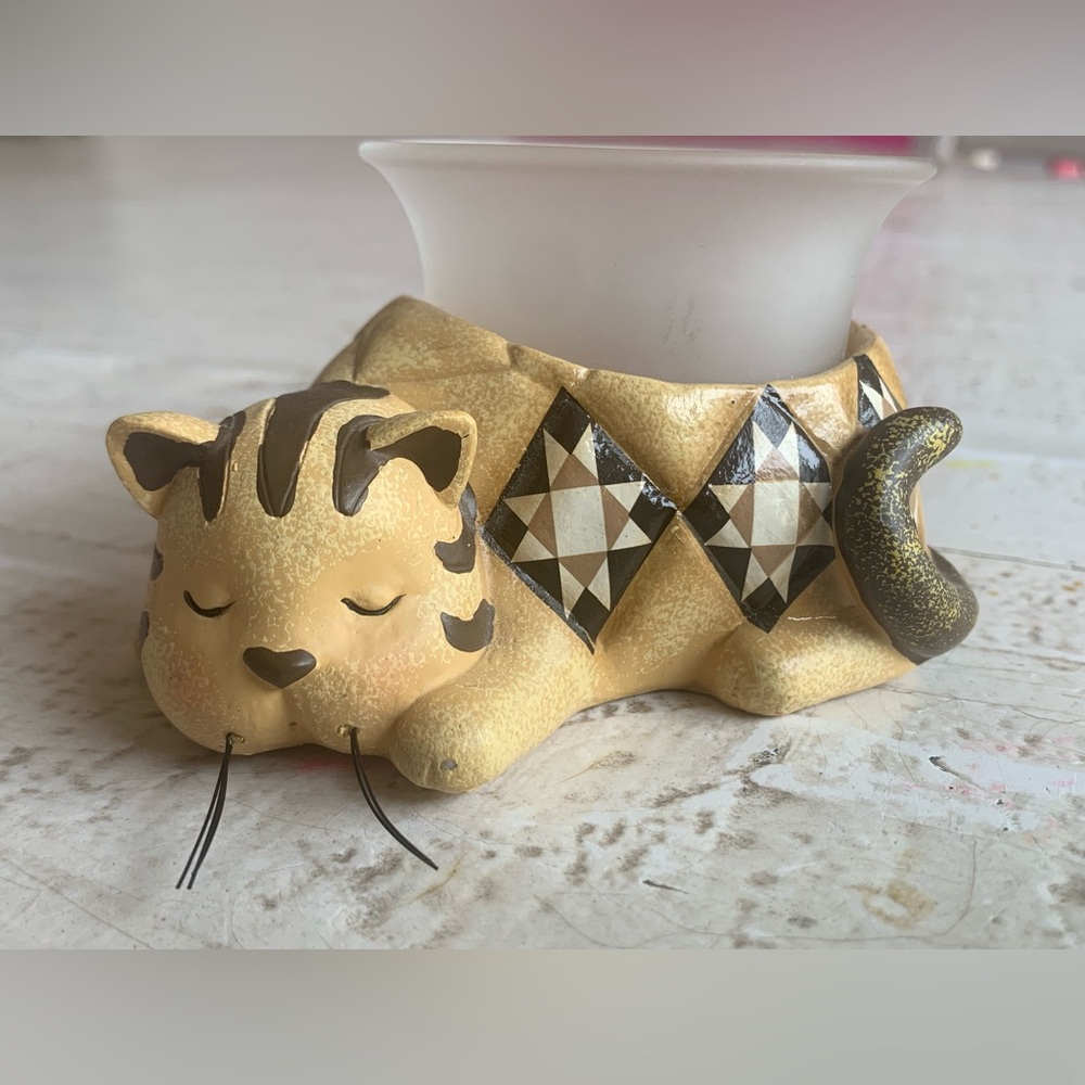 Roman INC. Ceramic Patchwork Cat Statue Candle Holder